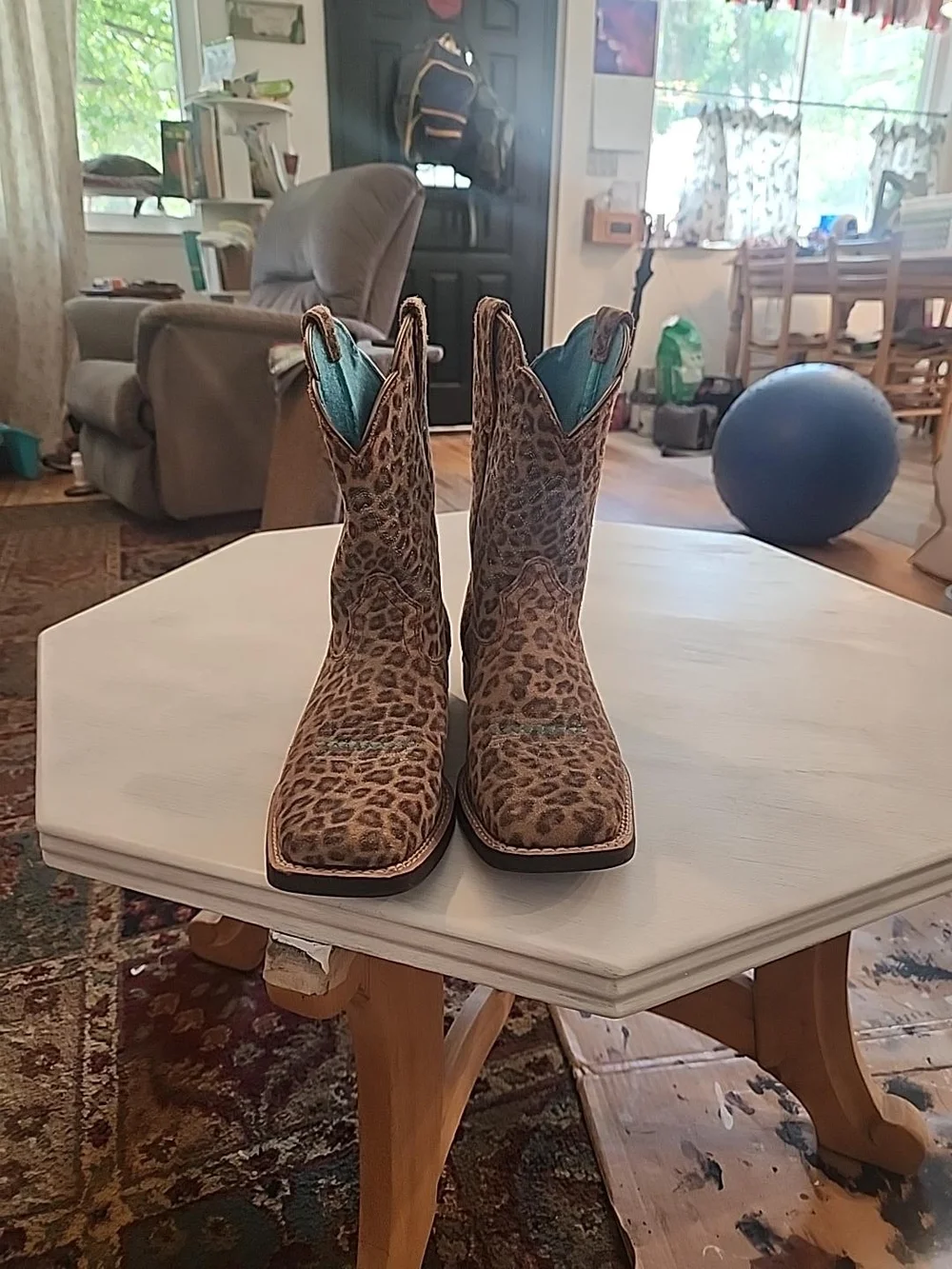 Leopard Print Kid's 2.5 Western Boots with Turquoise Accent